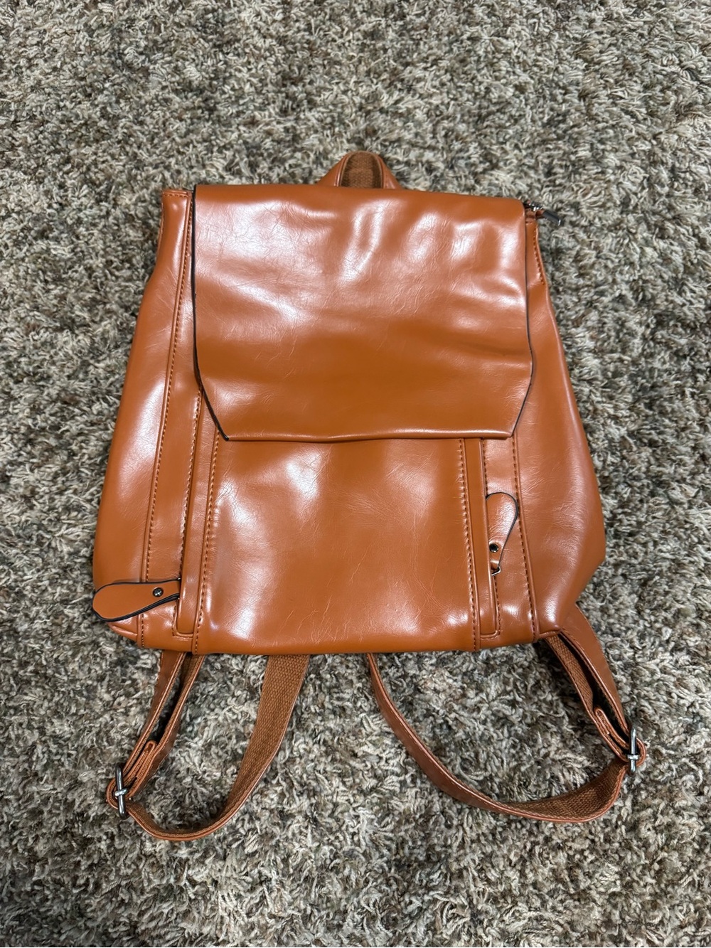 Cognac/ camel Faux Leather Backpack purse Tote - Versatile Women's Bag- Trendy